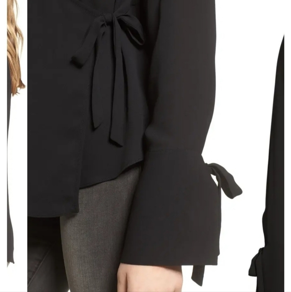 Trouve black sheer‎ long sleeve wrap top - Picture 3 of 10